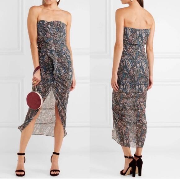 Veronica Beard Peyton Strapless Ruched Midi Dress Size 0 Paisley Print Cocktail - Picture 1 of 16